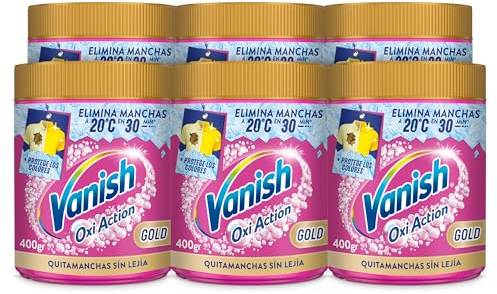 Vanish Oxi Action Multipoder - Quitamanchas multibeneficio para la ropa, elimina olores y potenciador del lavado, En Polvo, Sin Lejía, 6 x 400gr (2,4kg)
