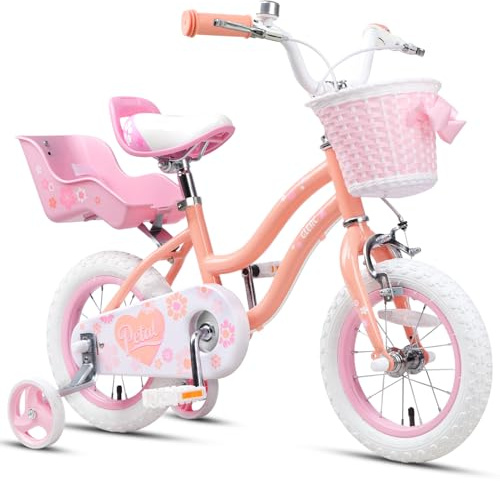 Glerc Petals 12 14 16 Zoll Kinderfahrrad Prinzessinnen-Stil für 2-8 Jahre alte Mädchen, mit Lenkerquasten & Korb & Stützrädern,Rosa/Blau/Lila/Pfirsichfarben
