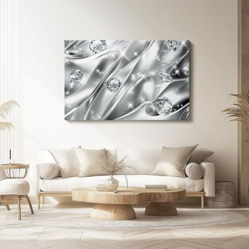 Leinwand Bilder 120 x 50 cm (Ungerahmt), Groß Vlies Leinwandbild Modern Luxury Diamonds Wanddeko für Wohnzimmer Schlafzimmer, Bild auf Leinwand Silber Kunstdruck
