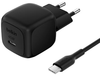 Belkin BoostCharge Chargeur secteur compact 45 W avec câble USB-C vers USB-C, Recharge rapide, pour tous les modèles de l'iiPhone 17, iPhone 16, Samsung Galaxy, Google Pixel, iPad, AirPods, etc - Noir
