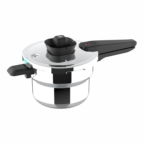 Butterfly Uni Curve Triply - Pentola a pressione da 3 l, con base a induzione, filtro antigoccia Halo Crown, manico brevettato con blocco a pressione, in acciaio inox