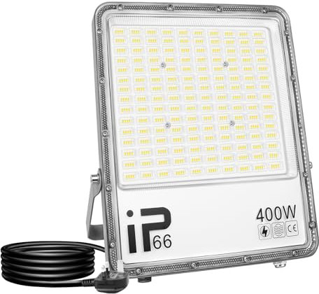 PICAA 400W Projecteur LED Exterieur Avec Prise EU, 40000LM 6000K Blanc Spot Led, Eclairage de Sécurité pour Patio Garage Terrasse Jardin Chantier