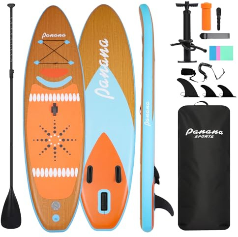 Panana Premium SUP Board Set Aufblasbar, 305cm Stand Up Paddling Board mit Komplettem Zubehör, Verstellbares Paddel, Pumpe, Rucksack, Paddleboard für Anfänger Fortgeschrittene Erwachsene, 200kg