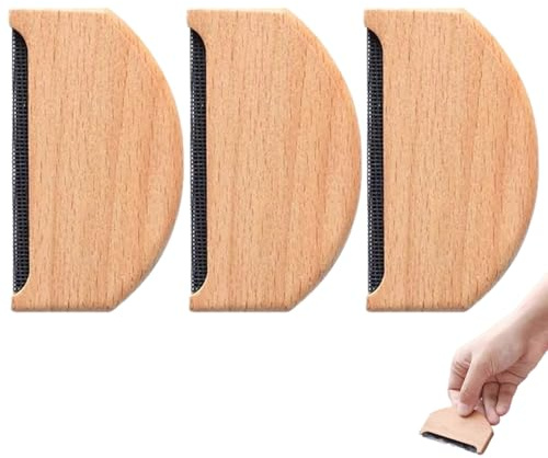 RLMVGBX 3 Pcs Cashmere Comb Sweater Shaver, Wooden Manual Pilling Fuzz Remover, Fabric Lint Brush for Wool Knits Scarves Coats Garments Care