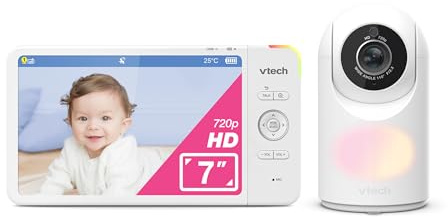 VTech VM7367 Video Baby Monitor 7'' High-Definition Pan & Tilt Night Light (Renewed)