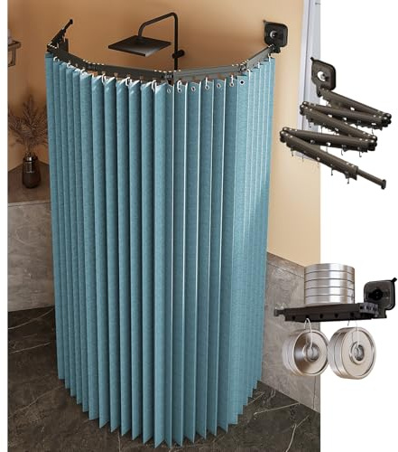 Asta da doccia pieghevole con tenda impermeabile, montaggio ad angolo salvaspazio, installazione a ventosa per vasche da bagno e negozi al dettaglio, versatile e (G, 4 pieghevoli)