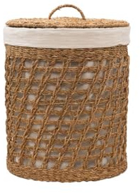 Arthur Cameron - Padma Handwoven Seagrass Laundry Basket with Lid – Stylish Laundry Hamper with Lid and Removable Cotton Liner – Oval Woven Laundry Storage perfect for Bedroom, Bathroom (Large)