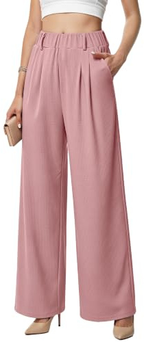 Neteson Pantalones Mujer Largos Pantalones Palazzo Pierna Ancha Recta Tela | Pantalones de Trabajo Elegante Casual Pantalón Traje Ligeros Suelto Gofre