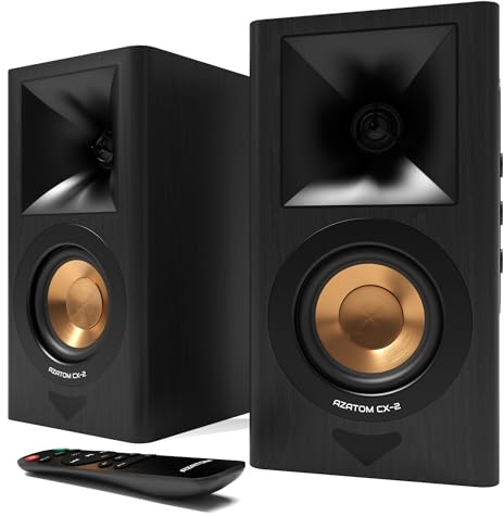 AZATOM CX2 Bookshelf Speakers 60W RMS | Bluetooth | 3” Graphite compound Woofer & Horn Silk Tweeter | 24bit DAC | Remote Control. Perfect for Computer Gaming, Turntable, HiFi, Home Theatre (BLACK)