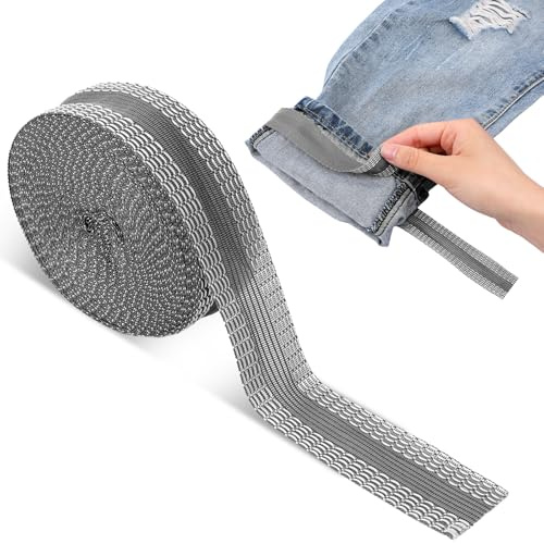 WJIAAA Saumband zum Aufbügeln,10M Saumen Bügelband Hosen,selbstklebendes Saumband Seitliche Aufkleber für Hosen Kleidung Stoffe Gardinen Vorhänge schwarz(grau)