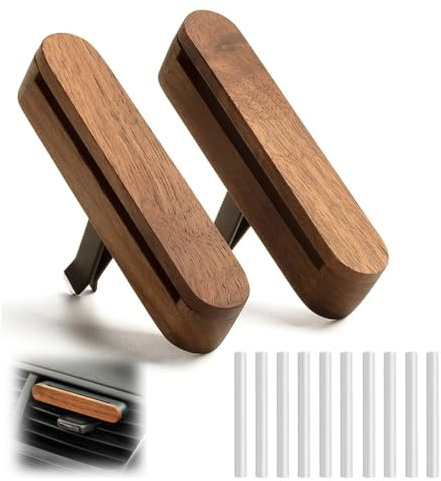 YAYNO Lot de 2 diffuseurs de voiture en bois pour huiles essentielles avec 20 recharges désodorisant pour voiture clip de ventilation Auto Ent LüFtung ÖL Diffusor