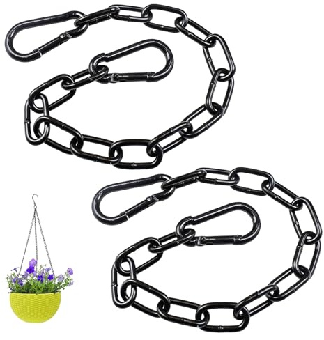 2PCS Negra Cadena de Acero Inoxidable,Cadena de Acero Inoxidable | Cadena de 60 cm,para Macetas, Puertas de Vallas, Columpios, Puertas de Jaulas, Candelabros (Negro)