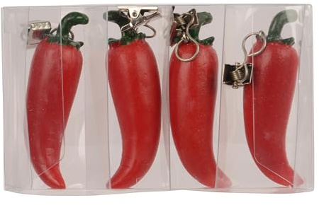 Decoris Tischdeckenbeschwerer Chilischote 7x3x3cm Keramik 4er Set - Tischdeckengewichte für Draußen mit Klammern aus Metall - Gewichte zum Beschweren - Tischdecken Beschwerer mit Clip - Rot Grün