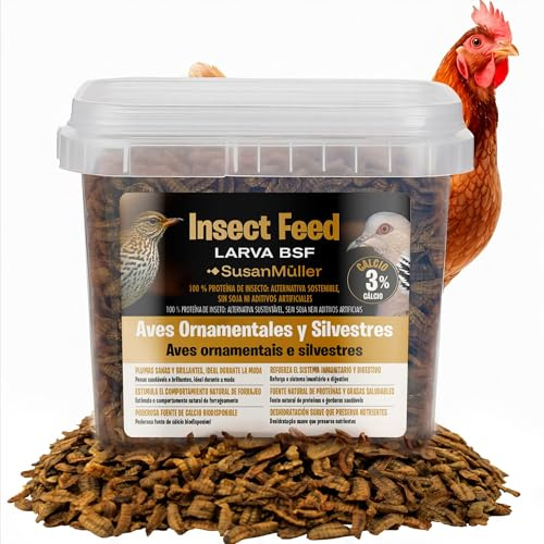 Larvas Deshidratadas de Mosca Soldado Negra para Gallináceas - Alimento 100% Natural para Gallinas, Patos Y Aves Ornamentales - Mejora Cáscaras Y Plumaje - Producción Sostenible En España – 300 g