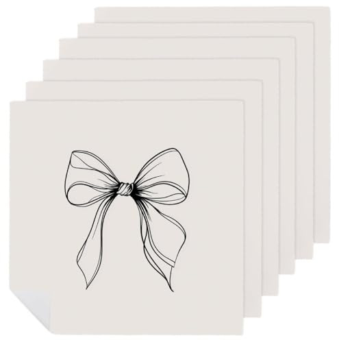 Minimalistische Stoffservietten mit Schleife in Schwarz und Weiß, quadratisch, hochwertig, wiederverwendbar, waschbar, Polyester, Tischwäsche, Serviette für Dinner-Partys, 6 Stück