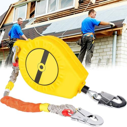 Fall Protection Kit with Telescopic Fall Arrester, 3m to 50m Steel Cable, Climbing Safety Device for Roofing and Working at Height
