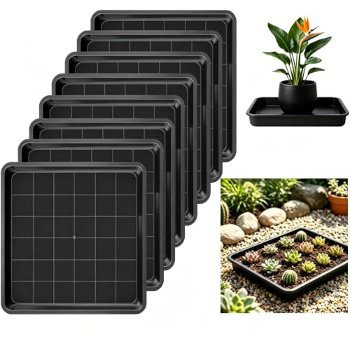 NETFLO 8 st. blomkruka underlägg fyrkantiga 18 x 18 cm blomunderlägg | Kvadratiska växter underlägg plast svart växtskål platt för utomhus inomhus planteringskruka uppsamlingsskål
