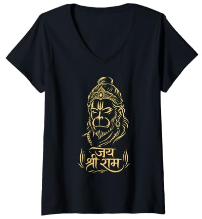 Women's Jai Shree Ram Hanuman Hindu God Faith Devotional Gift V-Neck T-Shirt