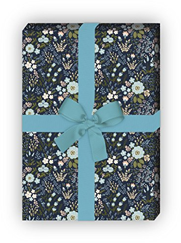 Kartenkaufrausch Blaues Blüten Geschenkpapier Set mit reichem Blumen Muster für liebe Geschenkverpackung, DIY Projekte, Basteln, 4 Bogen, 32 x 48cm, auf blau