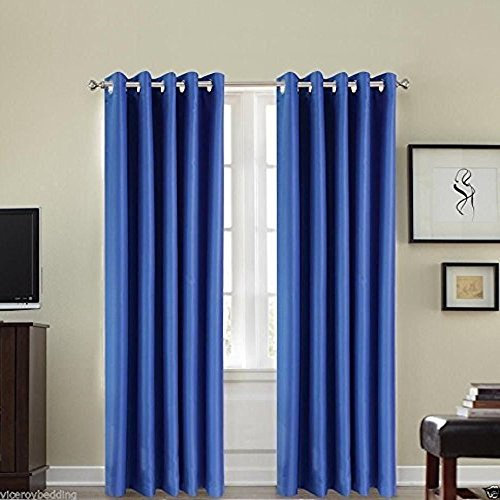 viceroy bedding Luxury 66 Width x 84 Drop FAUX SILK DOOR Eyelet/Ring Top Curtain INCLUDING MATCHING ONE TIE BACK (Blue)