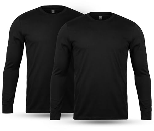 Orbiz Thread Linens 2 Pack Thermal Underwear Mens Full Long Sleeve Vest Top Base Layer Thermals Men Tops Body Warmer Size S-XXL Black