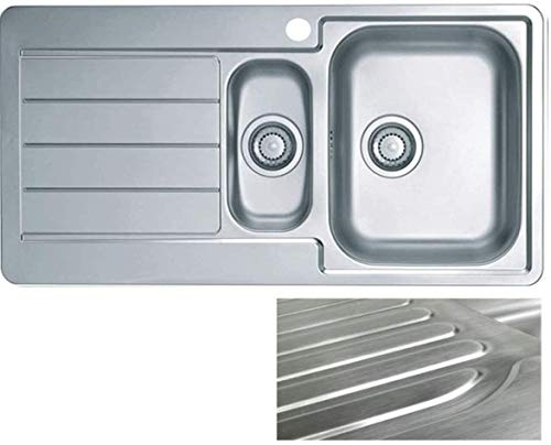 VBChome Edelstahlspüle 98 x 50 cm Satinstruktur Spülbecken mit Hahnloch Abtropffläche Links 1,5 Becken Ablaufgarnitur Einbauspüle Camping Küchenspüle