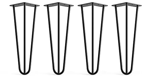 4 x Hairpin Legs from DT IRONCRAFT - 35cm 3 Rod / 10mm, Black - Coffee Table, Side Table Legs with Floor Protector Feet & Screws