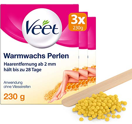 Warmwachsperlen 3er Pack mit Bienenwachs für die Anwendung im Wachserhitzer oder Wasserbad für langanhaltende Haarentfernung 3x Veet Warmwachs-Perlen 230 g