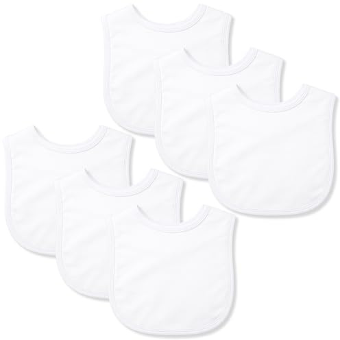 Baby Bibs, 100% Cotton Dribble Bibs For Boys & Girls 0-24 Months 3 Pack or 6 Pack, Teething Bib, Milk Feeding Bib White 6 Pack