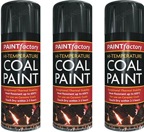 3 x 400ml Black Heat Resistant Paint 600°C Stove Paint Coal Paint Rejuvenates Gas Coals Fire Spray Paint