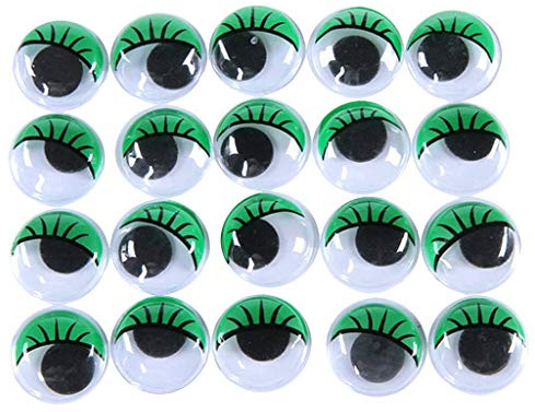 Tenlacum Bewegliche Wackelaugen mit Wimpern, 15 mm, Grün, 100 Stück