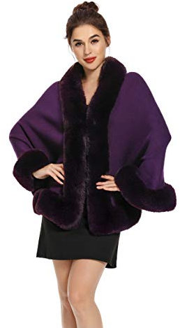 ZLYC Hiver Femme Fausse Fourrure Cape Chaud Tricoté Ponchos Mariage Châles(Violet),Taille Unique