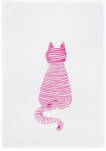 Geschirrtuch weiß, Katzenwäsche in Pink