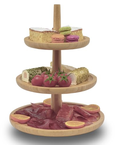 Dimono® Bamboo Etagere Premium Serving Stand 3-Tier; Serving Tray for Desserts, Cakes, Cheese, Sausage, Cookies, Nuts, Sweets Candy Bar 3-Tier