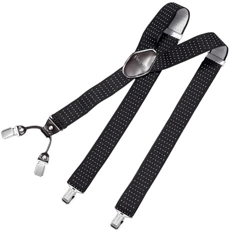 DonDon herr hängslen 3,5 cm breda 4 clips med brunt läder i Y-form elastiska och längdjusterbara