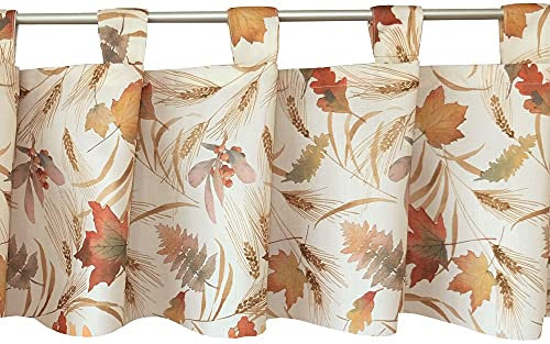 Scheiben-Gardine mit Schlaufen als blickdichter Vorhang in 32 x 150 cm - Landhaus-Stil Bistrogardine bunte Herbst-Laub Blätter - Moderne Kurzstore Küchen-Gardine Wohnzimmer Wohnwagen