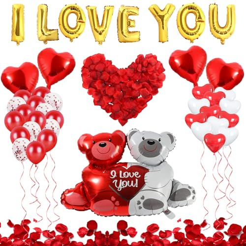 DUGEHO Love Luftballons Rot 35 Stück Set,konfetti luftballons,1000 Stück Rosenblätter,Romantisch Deko,Dekoration für Romantische Atmosphäre, Heiratsantrag, Valentinstag Deko Hochzeit