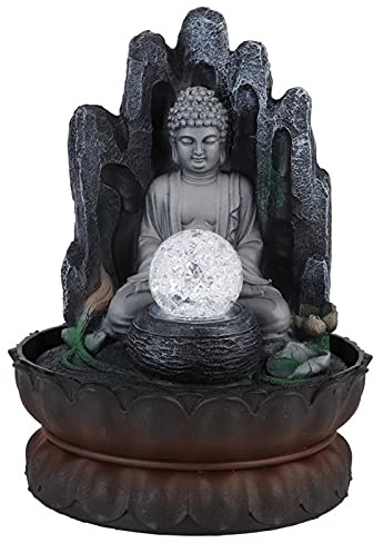 Hapivida Fuente de Agua de Estatua de Buda con Luz LED, Adorno de Mesa para el Hogar de Fuentes de Interior 20,5 X 20,5 X 26,5cm(220EU)