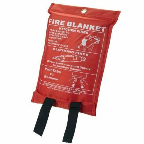 Fire Blanket 1m x 1m - Made with 100% Glass Fiber - Emergency Survival Safety - Emergency For Home, Kitchen, School, Fireplace, Grill, Cars, Office, Warehouse, Caravans., Red / White