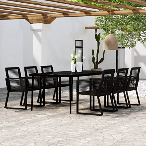 Gecheer 7-TLG. Garten Essgruppe 6 Personen, Sitzgruppe 6+1, Tisch mit Glas-Tischplatte & Stapelbar Stühle, UV- und witterungsbeständig Gartenmöbel Set Schwarz