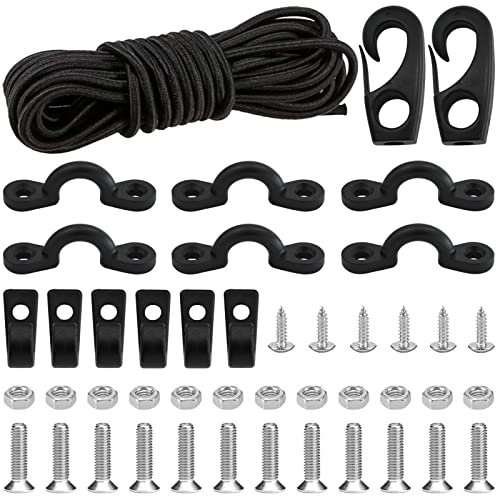 ISURE MARINE Kajak Deck Rigging Kit Zubehör 2,4m Bungee Seil mit Bungee Rope Ends Haken, Tie Down Pad Eye, 6 J-Haken mit Schraube für Boot Kajak Kanu