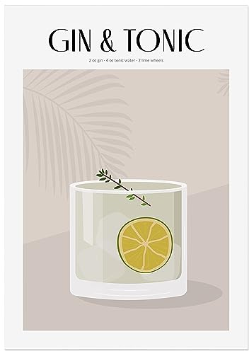 JUNOMI® Gin Tonic Poster DIN A2, Cocktail, Longdrink, Bar, Getränke, Cocktail Set | ohne Rahmen