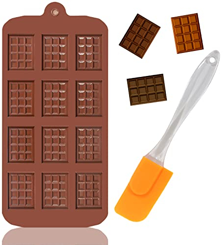Moule Silicone Chocolat Bomtop - 12 Cavités Antiadhésives + Grattoir, Mini Tablette pour Pièces Maison, Gaufres, Pralines, Bonbons, Décoration de Gâteau