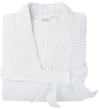 Allure Bath Fashions Unisex Bathrobe Lightweight Textured Waffle Robe - Soft Hotel Spa Dressing Gown, Kimono (Large/Extra Large, White)