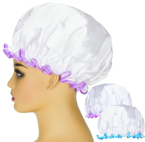 G2PLUS Wasserdichte Duschhaube 2 Stück,Doppelschicht Duschhauben 32CM,Badekappe Elastische Wiederverwendbare Badehüte für Salon,Spa, Hotel,Weiß