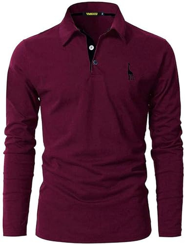 VMSUCIJ Poloshirt Herren Langarm Baumwolle Casual Slim Fit Giraffen Stickerei Männer Hemd T-Shirt Golf Sports Polohemd