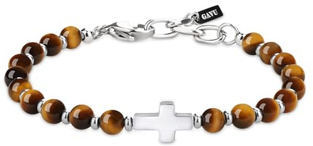 GAVU Bracelet Pierre Naturelle Homme, Croix Chrétienne Homme, Bracelet Confirmation