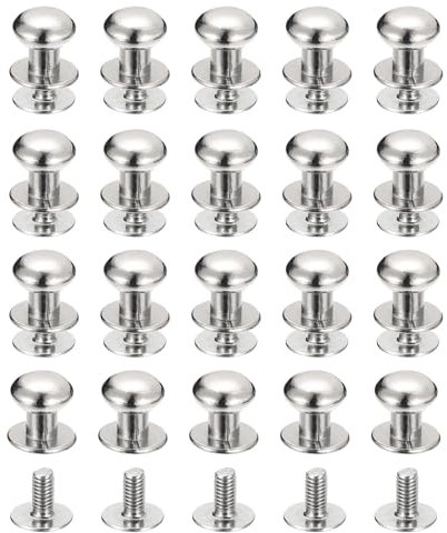 QUARKZMAN 8mm Clou à Tête Sphérique Avec Rivets à Visser, Lot de 20 Boutons à Tête Ronde Pour La Création de Sacs à Main en Cuir, Ceintures, Ton Argenté
