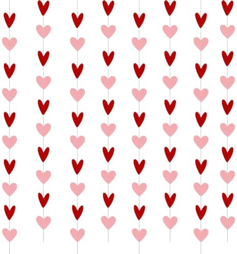 Jwssor 8 packs Heart Garlands,12 meters Valentines Bunting Banner String,Valentines Hanging Garland,Valentines Day Heart Decoration for Wedding,Engagement