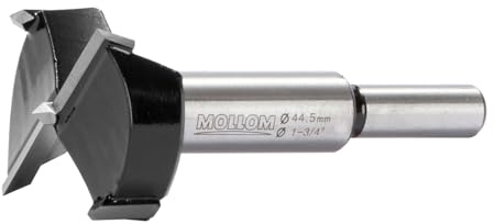 Mollom 1-3/4 (44,5 mm) Forstner-borr för exakt träbearbetning med slitstark YG8-karbidtjocklek på 2,0 mm. Detta gångjärnsverktyg är idealiskt för hårt trä, plast och plywood